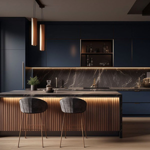 Gabinetes de <span class=keywords><strong>Cocina</strong></span> Modernos de Madera, Duraderos y de Lujo, Gabinetes de <span class=keywords><strong>Cocina</strong></span> Negros con Encimeras - Product Image 3