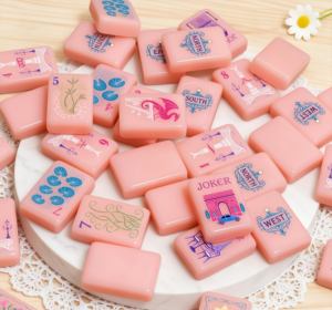 Juego de Mahjong Infantil al por Mayor, Estilo Americano, Color <span class=keywords><strong>Rosa</strong></span>, Ecológico y de Lujo, con Diseño Floral, Fichas de Acrílico - Product Image 4