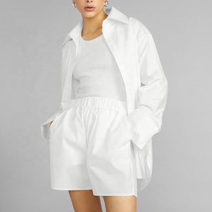 Camicia da donna in cotone 100% bottoni in conchiglia naturale di cotone davanti e dietro orlo curvo camicia da donna <span class=keywords><strong>bianca</strong></span> oversize - Product Image 2