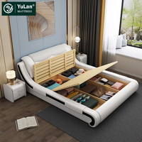 La chambre à coucher moderne d'hôtel de stockage de lit de reine place les lits doubles en cuir simples de luxe