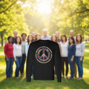 T-shirt a maniche lunghe con stampa: Gentilezza, Pace, Uguaglianza, Amore, Inclusione, Speranza, Diversità - Product Image 3
