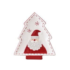 Assiette en céramique en forme de sapin de Noël nordique avec motif de rennes et de Père Noël en 3D, plateau à dessert en porcelaine, plat de service pour collations de Noël - Product Image 5