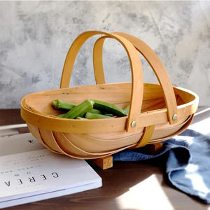 Half Bushel Basket Wooden Chip Blue Shopping Basket Picnic Dark Brown Storage Basket Hand-woven Garden <strong>Trug</strong> - Product Image 4