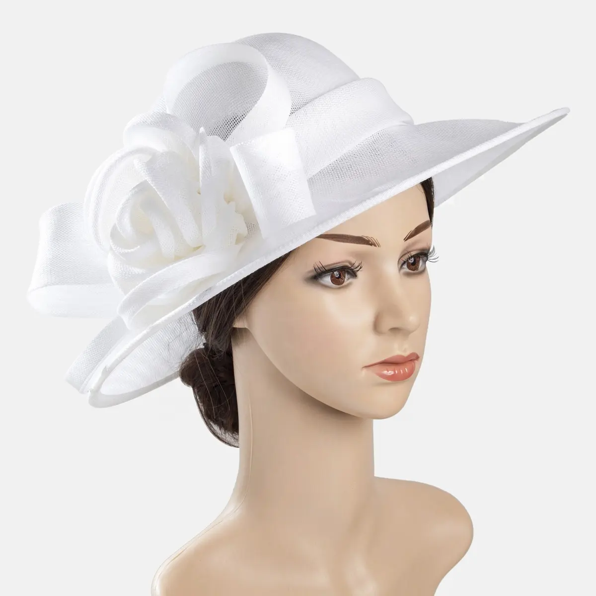 Hot bán thời trang phụ nữ lớn fascinator sinamay Hoa rộng vành UV bảo vệ mặt trời hat Nhà thờ Wedding party hat
