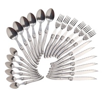 Ensemble de couverts Laguiole 24 pièces, ensemble de couteaux à Steak en argent avec boîte en bois, entièrement en acier inoxydable, vaisselle occidentale décorée