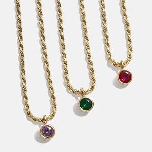 Cadena de cuerda trenzada gruesa de acero inoxidable al por mayor, collar de piedra de mes de nacimiento de diamante ostentoso, piedra de nacimiento de amatista individual pequeña - Product Image 2