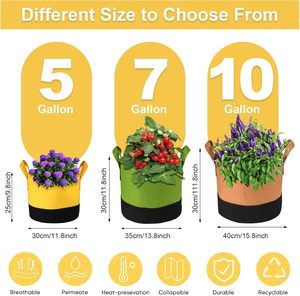 Sacs de culture robustes en tissu de 5, 7 et 10 gallons avec poignées, <span class=keywords><strong>pots</strong></span> multi-tailles pour pommes de terre, tomates, légumes, fruits, fleurs et herbes - Product Image 2