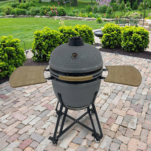 Barbecue Kamado moderne de 13 pouces en porcelaine et acier inoxydable, sans fumée, avec allumage électronique et télécommande - Product Image 1
