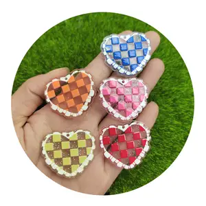 Glitter Sequins Filling Clear Plaid Resin Heart Jewelry Making Top Hole for DIY Bracelet Necklace Pendants Decor