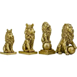 Moule de sculpture d'animal en résine personnalisé pour l'extérieur, décoration de table de maison fengshui, statue de couronne de lion noir or argent à vendre
