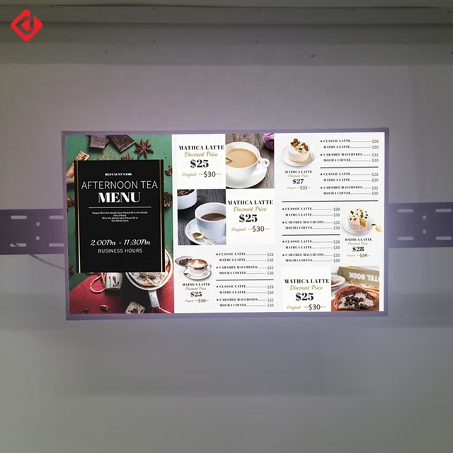 Custom Ultra Narrow Hanging Digital Menu Board Advertising Menu Display Screen for Fast Food Restaurants