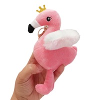 Porte-clés en peluche Flamant rose Couronne, adorable breloque de sac en forme d'oiseau rose en peluche, pendentif animal doux, vente en gros