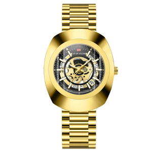 Mens Skeleton Style Quartz Wristwatch Steel Bracelet Hollow Dial Fashion Mechanical Look Timepiece - Product Image 1