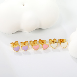 Pendientes de botón en forma de corazón, chapados en oro, aleación de zinc, rosa, blanco, morado, coloridos, joyería de moda para mujer, regalo - Product Image 2