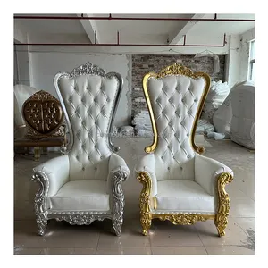 Furnitur acara pernikahan High Back Gold Perak Royal King Throne Ratu kursi untuk pernikahan