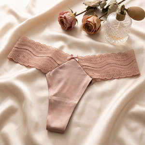 Wholesale Lace Knitted <b>Thong</b> Underwear Women Nylon <b>Seamless</b> Panties Low-Rise Sexy T-back Plus Size OEM ODM - Product Image 4