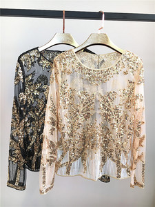 Nuova Collezione: Camicetta <span class=keywords><strong>Trasparente</strong></span> con Paillettes Sexy da Festa per Donne - Product Image 6