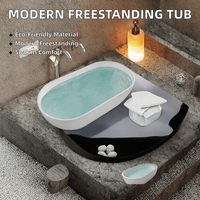 Baignoire autoportante moderne GeMei en résine à surface solide, écologique, avec drain central pour spa, fonction de trempage, pour salle de bain