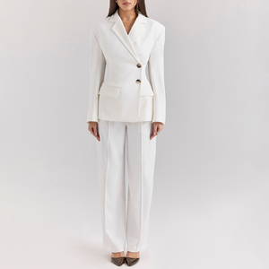 Chic <strong>White</strong> <strong>Wide</strong> <strong>Leg</strong> High Waist Tailored <strong>Trousers</strong> for <strong>Women</strong> Elegant Office Pants - Product Image 4