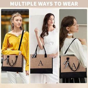 Bolsa de Compras Personalizada con Logotipo y Letra Impresa, Bolsa de Mano de Yute de Gran Capacidad, Bolsa de Playa de Lona para Mujer - Product Image 3