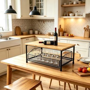 Estante de hierro de un solo nivel para tazas, aperitivos, mesas de comedor y de café; organizador de especias extraíble de madera rústica para gabinete - Product Image 6