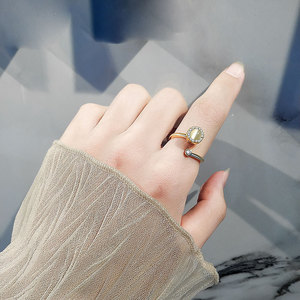 Bague ajustable unisexe en cuivre plaqué or avec opale œil-de-chat rotative, anti-stress, vente en gros - Product Image 2