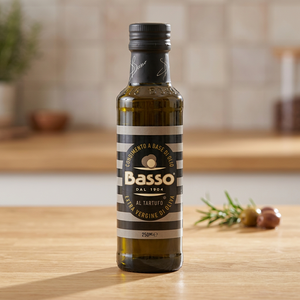 Huile d'olive extra vierge aromatisée à la truffe Frantoio Basso, bouteilles de 250 ml (12 par boîte), prête à l'emploi, durée de conservation de 18 mois, qualité supérieure - Product Image 3