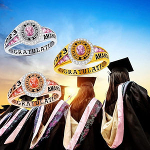 แหวนรับปริญญาแบบกำหนดเองพร้อมแกะสลักหินประจำเดือนเกิด แหวนที่ระลึกชั้นเรียน ชุบทองแดง ขนาด 5 ถึง 13 - Product Image 2
