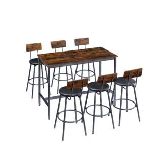 Ensemble de table haute Db Pub, 7 pièces, mobilier de bar industriel, structure métallique rectangulaire, chaises en cuir PU pour la maison et la cuisine - Product Image 6