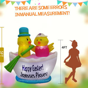 Décorations gonflables de Pâques de 1,5 m pour l'extérieur : bateau de poulets avec lumières LED DC pour la maison, le jardin et les fêtes - Product Image 2