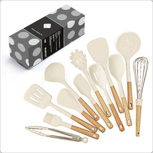 Source Factory 12 Piece Silicone Kitchen <b>Utensil</b> Set With Wooden Handle High Heat Resistant For Cooking And Baking - Product Image 5
