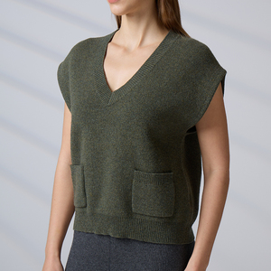 Chaleco de Punto Personalizado de Lana Geelong con Cuello en V para Mujer, sin Mangas, con Bolsillos, Suéter de Punto para Mujer - Product Image 4