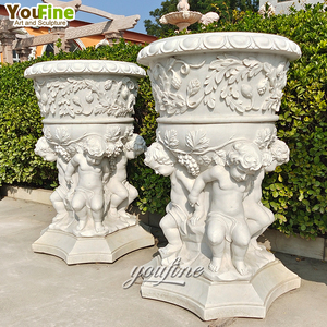 Planteur rond blanc pour l'extérieur, Pot de jardin <span class=keywords><strong>en</strong></span> <span class=keywords><strong>pierre</strong></span> naturelle, support de fleurs <span class=keywords><strong>en</strong></span> marbre - Product Image 5