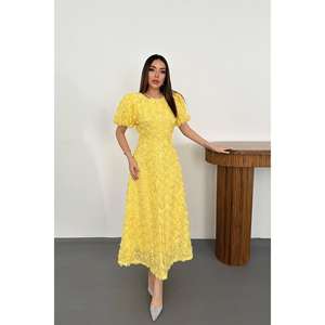 Vestido de Noche de Gala Amarillo XS al por Mayor con Cuello Alto, Cintura Imperio, Lentejuelas Tejidas a Crochet, Largo hasta el Suelo para Fiesta Formal - Product Image 5