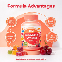 Gummies multivitaminées pour enfants sans OGM, marque distributeur, avec Oméga-3 DHA pour le soutien de la santé cérébrale, immunitaire et osseuse, 60 unités, MOQ 50 boîtes
