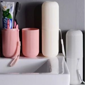 Estuche portátil de viaje para cepillo de dientes con rayas verticales, soporte para pasta de dientes y cepillo, vaso para enjuague bucal, vaso para enjuague, para viaje - Product Image 3