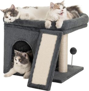 Rascador para gatos, torre de árbol para gatos, poste para rascar, ventana, percha, estante para gatos, condominio, cubículos para gatitos de interior, gris oscuro - Product Image 1