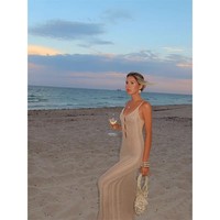 Robe longue d'été en maille à motif uni et découpes, dos nu, col licou, style décontracté, écologique, coupe naturelle, service OEM