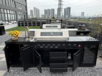 Îlot BBQ Modulaire de Luxe à Haute Puissance Thermique avec Brûleurs Gaz et Charbon en Acier Inoxydable 304 avec Revêtement Poudré, Grill Extérieur Commercial pour Fêtes
