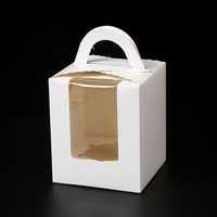 Boîte à gâteau carrée en papier blanc uni, écologique, biodégradable, pliable, avec poignée latérale et fenêtre transparente, pour mini-desserts et mousses