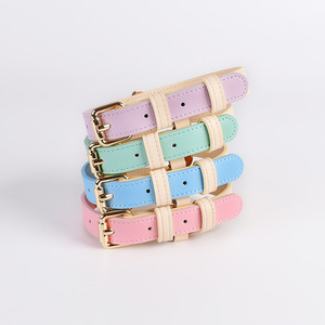 2024 neu Leder handgestickt Hundekragen Schnalle Designer Hundekragen Bänder Premium-Metallfarbe Schnellverkauf 10 Stück solide - Product Image 1