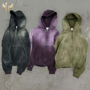 Sun Faded <b>Hoodie</b> French Terry Custom Distressed Destroyed Heavy 100% Cotton <b>Zip</b> <b>up</b> Acid Wash <b>Vintage</b> Sun Faded <b>Hoodie</b> - Product Image 5