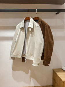 Veste bomber décontractée pour homme en velours chamois de style italien, col rabattu, 280g, logo sur le devant, coupe-vent - Product Image 3