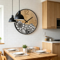 Horloge murale en métal 3D de style rustique rétro de 24 pouces, design industriel en bois Art Déco de luxe, mouvement électrique silencieux, décoration de salon