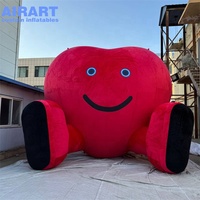 Bande dessinée gonflable de coeur de peluche de couleur rouge de taille géante de 5m, ballon flou de caractère gonflable de coeur