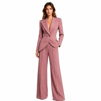 Kadın İki Parçalı Takım Elbise Seti Sivri Yaka Blazer Geniş Paça Pantolon Resmi Tozlu Gül Moru Asimetrik Etek Ucu Özel Toplu Jinyuan