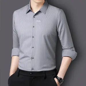 Light Luxury High-end Embroidered Striped Shirt Long Sleeve Men's Spring And Autumn Casual Youth Business Coat Hair