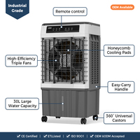 Climatiseur portable d'intérieur avec réservoir d'eau de 30 L, refroidisseur d'air évaporatif sur pied pour la maison, le bureau et le magasin