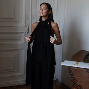 <strong>Black</strong> Halter <strong>Top</strong> Women's 2026 Spring Summer New Loose <strong>off</strong> <strong>Shoulder</strong> Long Sleeveless <strong>Top</strong> with Floating Straps - Product Image 4