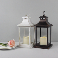 Lanternes à LED sans flamme pour décoration intérieure et extérieure, avec panneaux en verre transparent, à poser sur table, couleur noire